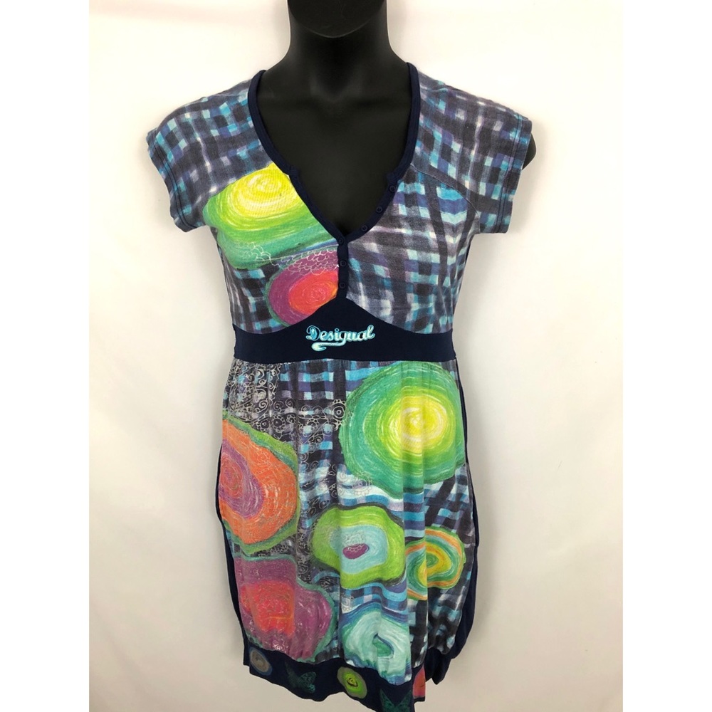 Desigual Womens Dress Midi T Henley Blue Cotton L